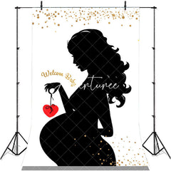 Aperturee - White Black Heart Welcome Baby Gender Reveal Backdrop