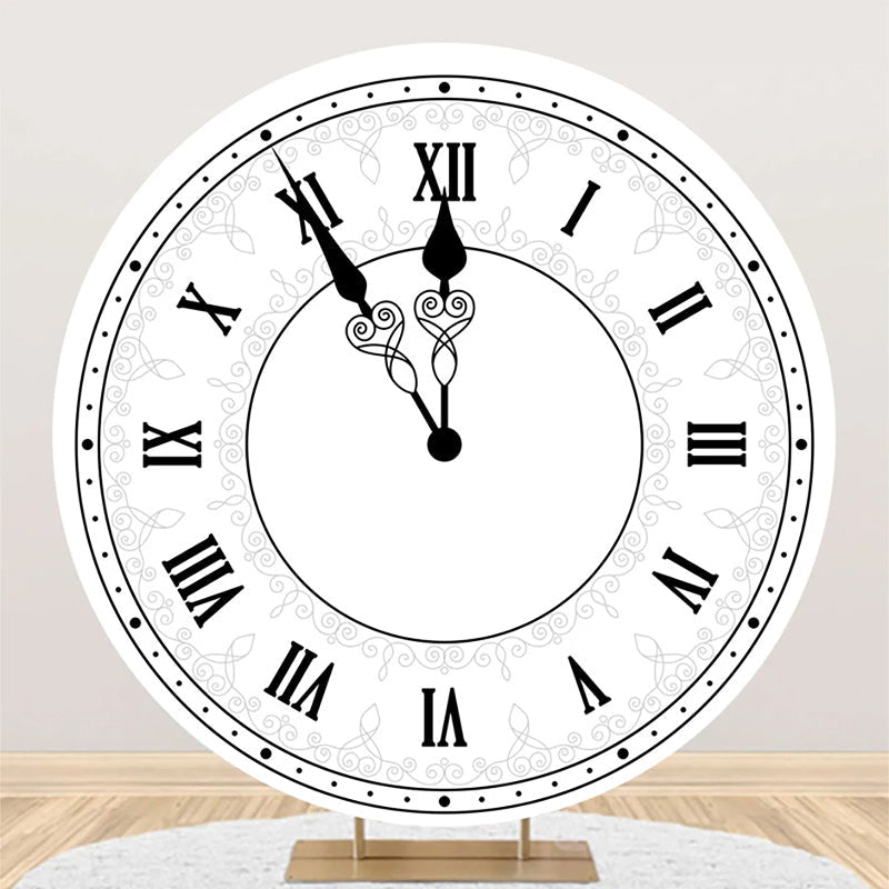 Aperturee - White Black Laeacco Clock Round Birthday Backdrop