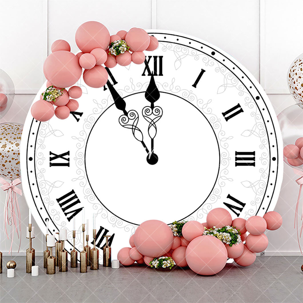 Aperturee - White Black Laeacco Clock Round Birthday Backdrop