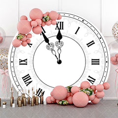 Aperturee - White Black Laeacco Clock Round Birthday Backdrop