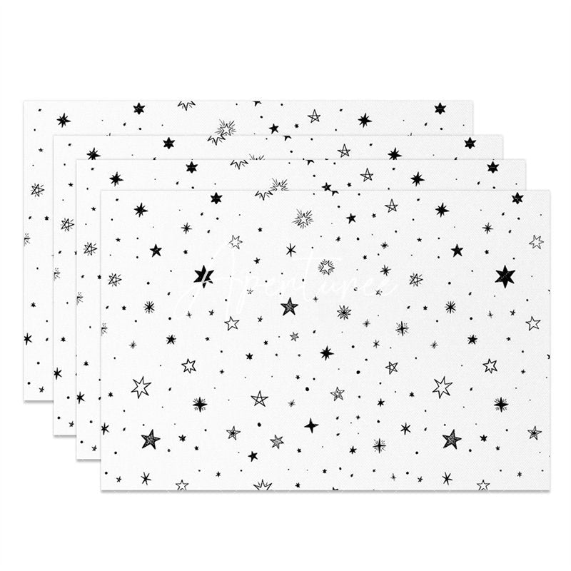 Aperturee - White Black Stars Seamless Fabric Set Of 4 Placemats