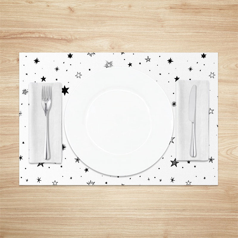 Aperturee - White Black Stars Seamless Fabric Set Of 4 Placemats