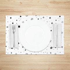 Aperturee - White Black Stars Seamless Fabric Set Of 4 Placemats