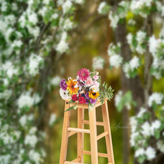 Aperturee - White Blooming Flowers Forest Photo Sweep Backdrop