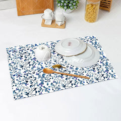 Aperturee - White Blue Abstract Leaf Vintage Set Of 4 Placemats