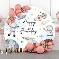 Aperturee - White Blue Astronanut Galaxy Round Birthday Backdrop