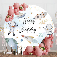 Aperturee - White Blue Astronanut Galaxy Round Birthday Backdrop