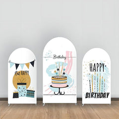 Aperturee - White Blue Cake Candles Birthday Arch Backdrop Kit