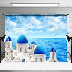 Aperturee - White Blue Castle Sea Seagull Sky Summer Backdrop