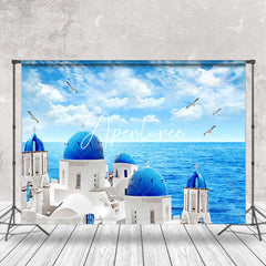 Aperturee - White Blue Castle Sea Seagull Sky Summer Backdrop