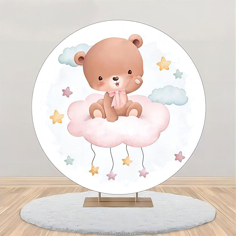 Aperturee - White Blue Cloud Bear Circle Baby Shower Backdrop