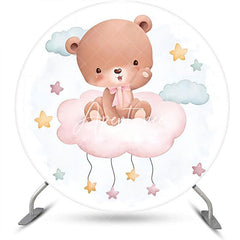 Aperturee - White Blue Cloud Bear Circle Baby Shower Backdrop