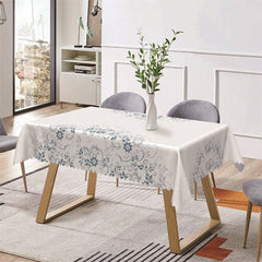 Aperturee - White Blue Floral Leaves Faded Rectangle Tablecloth