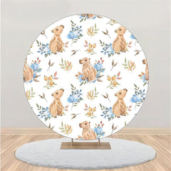 Aperturee - White Blue Floral Wombat Round Birthday Backdrop