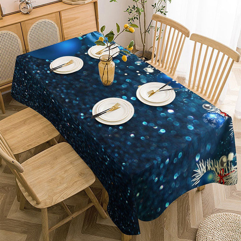 Aperturee - White Blue Glitter Ball Bokeh Christmas Tablecloth