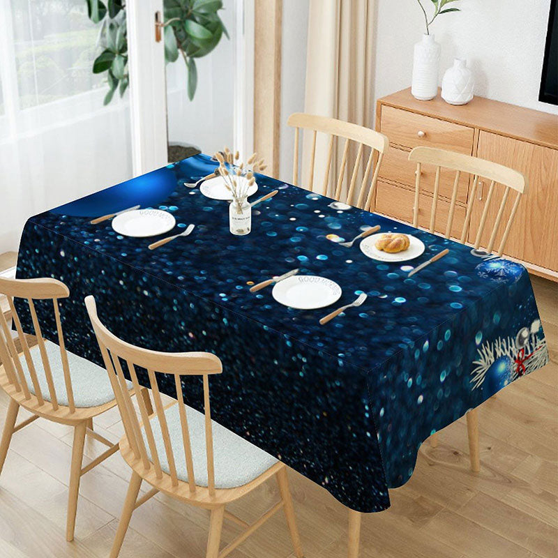 Aperturee - White Blue Glitter Ball Bokeh Christmas Tablecloth