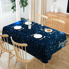 Aperturee - White Blue Glitter Ball Bokeh Christmas Tablecloth