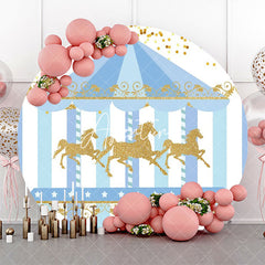 Aperturee - White Blue Gold Carousel Circus Round Party Backdrop