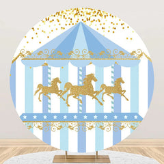 Aperturee - White Blue Gold Carousel Circus Round Party Backdrop