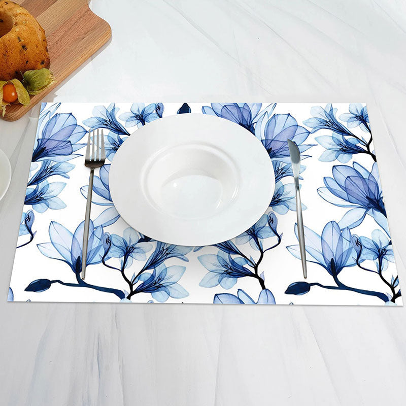 Aperturee - White Blue Ink Floral Vintage Set Of 4 Placemats