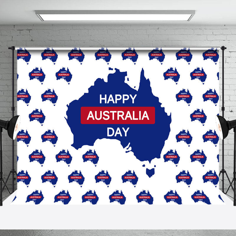 Aperturee - White Blue Map Tiles Happy Australia Day Backdrop