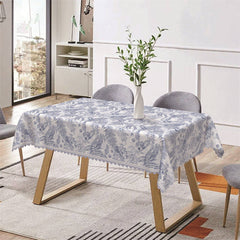 Aperturee - White Blue Monstera Patterns Rectangle Tablecloth