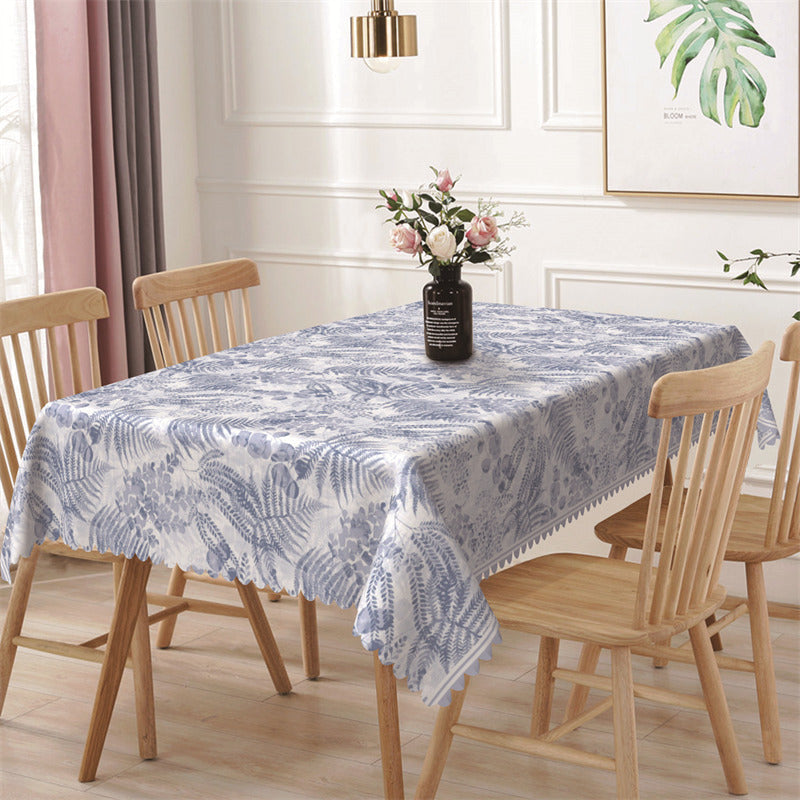 Aperturee - White Blue Monstera Patterns Rectangle Tablecloth