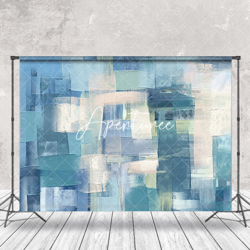 Aperturee - White Blue Oil Paint Graffiti Wall Photo Backdrop