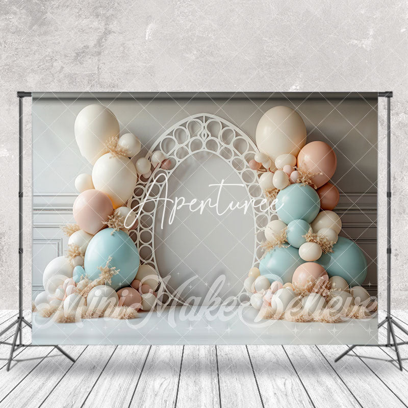 Aperturee - White Blue Pink Boho Balloon Backdrop For Cake Smash