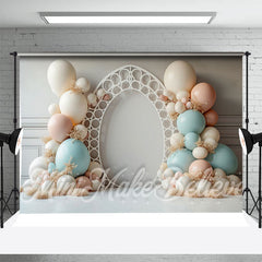 Aperturee - White Blue Pink Boho Balloon Backdrop For Cake Smash