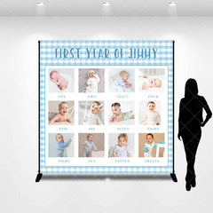 Aperturee - White Blue Plaid Custom 1st Birthday Photo Backdrop