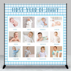 Aperturee - White Blue Plaid Custom 1st Birthday Photo Backdrop