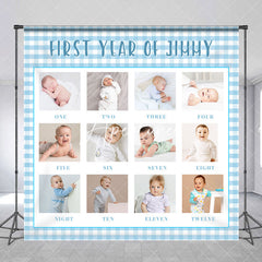 Aperturee - White Blue Plaid Custom 1st Birthday Photo Backdrop