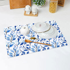 Aperturee - White Blue Plant Leaves Vintage Set Of 4 Placemats