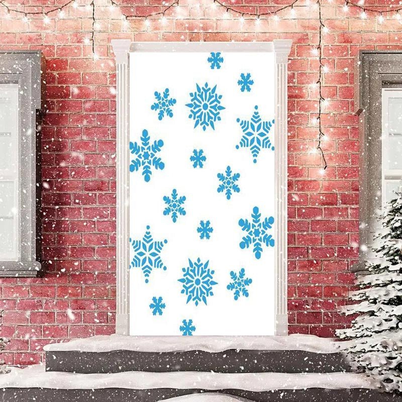 Aperturee - White Blue Snowflakes Simple Christmas Door Cover