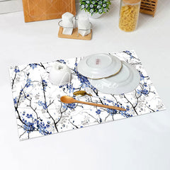 Aperturee - White Blue Trunk Floral Vintage Set Of 4 Placemats