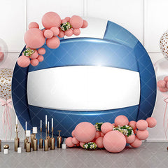 Aperturee - White Blue Volleyball Simple Round Birthday Backdrop