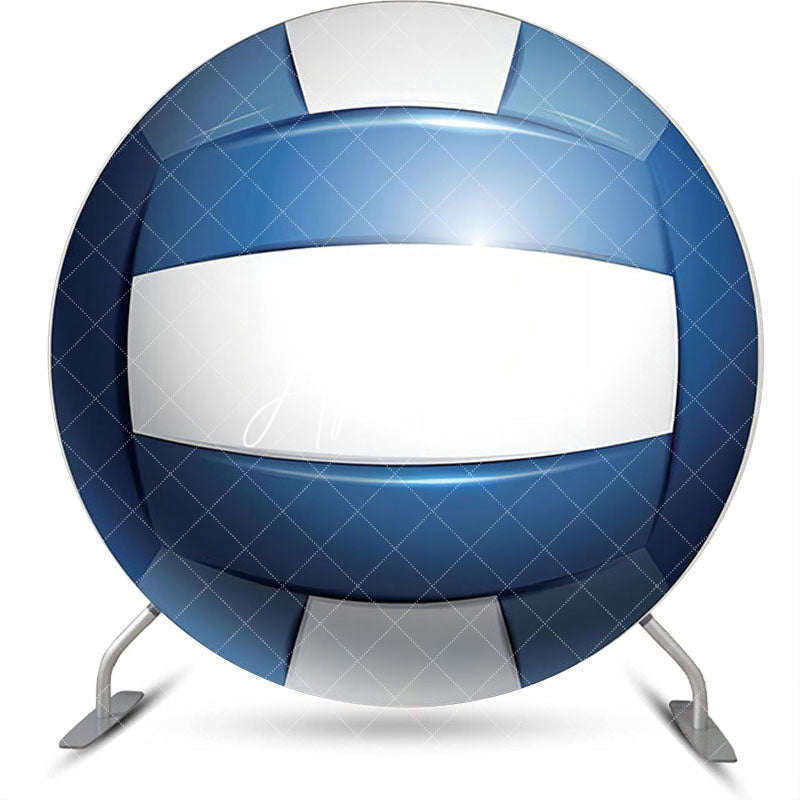 Aperturee - White Blue Volleyball Simple Round Birthday Backdrop