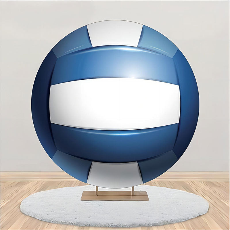 Aperturee - White Blue Volleyball Simple Round Birthday Backdrop