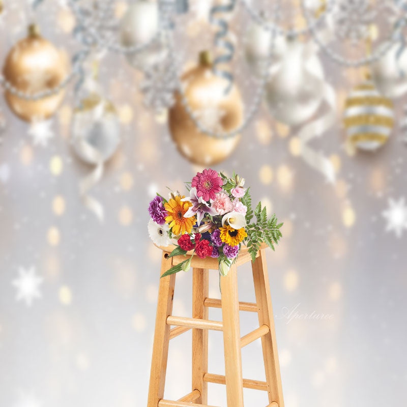 Aperturee - White Bokeh Ball Christmas Photo Sweep Backdrop