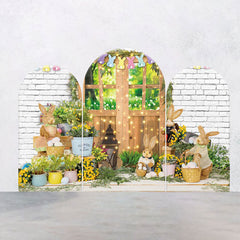 Aperturee - White Brick Wall Bunny Door Easter Arch Backdrop Kit