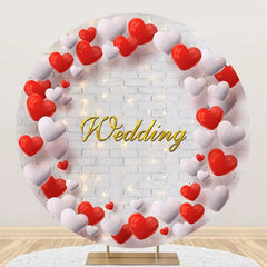 Aperturee - White Brick Wall Red Balloon Round Wedding Backdrop