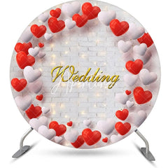 Aperturee - White Brick Wall Red Balloon Round Wedding Backdrop