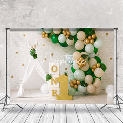 Aperturee - White Brick Wall Tent Balloons Cake Smash Backdrop