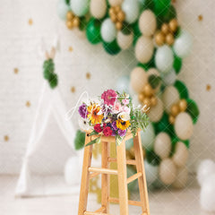 Aperturee - White Brick Wall Tent Balloons Cake Smash Backdrop