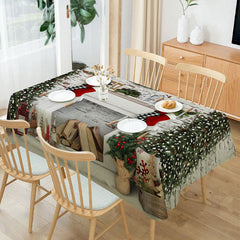 Aperturee - White Brick Wall Tree Fireplace Christmas Tablecloth