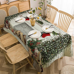 Aperturee - White Brick Wall Tree Fireplace Christmas Tablecloth