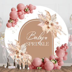 Aperturee - White Brown Boho Floral Baby Sprinkle Round Backdrop