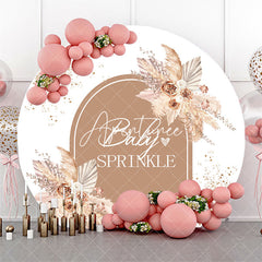 Aperturee - White Brown Boho Floral Baby Sprinkle Round Backdrop