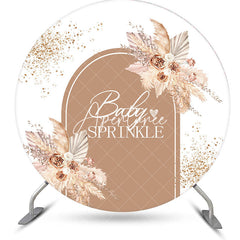 Aperturee - White Brown Boho Floral Baby Sprinkle Round Backdrop